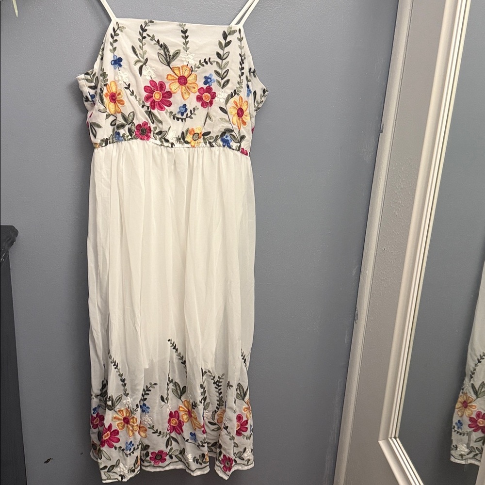 PatPat Floral Embroidered Midi Dress - White with Multicolor Accents